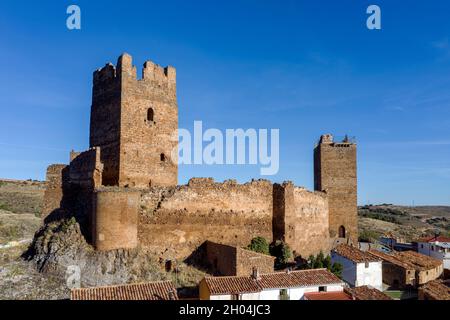 Mittelalterliche Burg von Vozmediano Soria Spanien, Autonome Gemeinschaft Castilla y Leon. Stadt der Region Moncayo. Stockfoto