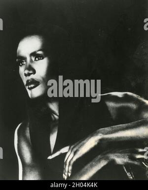 Jamaikanisch-amerikanisches Model und Sängerin Grace Jones, 1980er Jahre Stockfoto