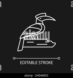 Hornbill weißes lineares Symbol für dunkles Thema Stock Vektor