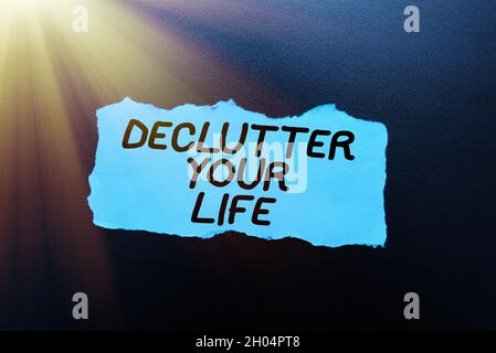 Konzeptuelle Darstellung Entlüftern Sie Ihr Leben. Wort für, um irrelevante Dinge oder Informationen im Lebensdenken zu beseitigen Neue helle Ideen, die Kreativität erneuern Stockfoto