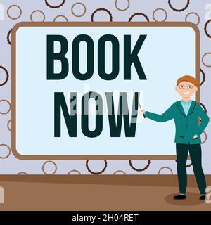 Text wird geschrieben, der Text wird angezeigt Jetzt buchen. Business-Ansatz garantiert Platz haben, weil Sie bereits gekauft haben es Abstract Professor Giving Lectures Stockfoto