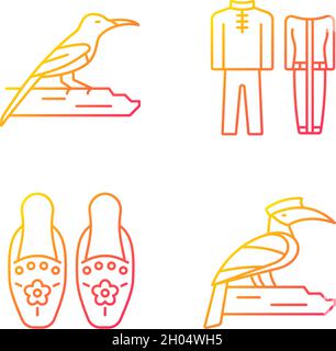 Singapurische Vogelarten Gradient lineare Vektor-Symbole gesetzt Stock Vektor