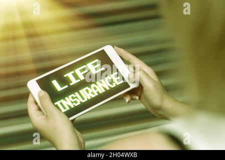 Inspiration zeigt Zeichen Lebensversicherung. Geschäftskonzept Zahlung von Todesleistungen oder Verletzungen Begräbnis oder medizinischen Anspruch sprach- und Videoanrufe Stockfoto