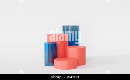 Rote Podien oder Sockel für Produkte oder Werbung auf weißem Hintergrund, 3d-Rendering Stockfoto