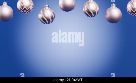 Bannerhintergrund zu Weihnachten oder Neujahr mit silbernen Kugeln, 3d-Rendering Stockfoto
