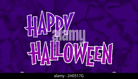 Bild von glücklichen halloween Text auf lila bewegten Hintergrund Stockfoto