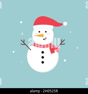 Niedlicher Cartoon-Schneemann in einem Weihnachtshut Stock Vektor