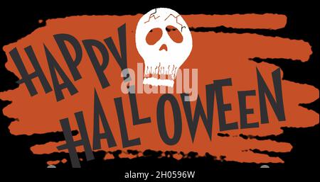 Bild von fröhlichem halloween-Text über Totenkopf auf dunklem Hintergrund Stockfoto
