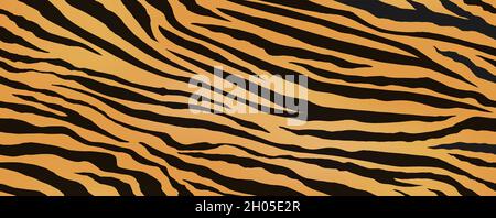 Horizontal Und Vertikal Wiederholbare Tiger Skin Nahtlose Vektor-Illustration. Exotisches Tierhautmuster Mit Schwarzen Streifen. Stock Vektor