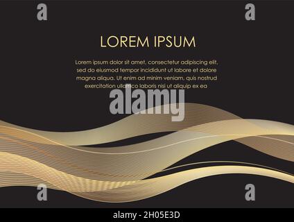 Abstrakter Nahtloser Hintergrund Mit Goldenen Welligen Linien Und Textabstand, Vektorgrafik. Stock Vektor