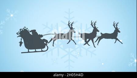 Bild von santa claus Schlitten mit Rentieren auf blauem Hintergrund Stockfoto