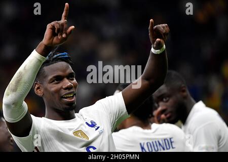 Mailand, Italien. Oktober 2021. Paul Pogba aus Frankreich feiert am 10. Oktober 2021 das Finale der UEFA Nations League zwischen Spanien und Frankreich im Stadion San Siro in Mailand (Italien). Foto Andrea Staccioli/Insidefoto Kredit: Insidefoto srl/Alamy Live News Stockfoto