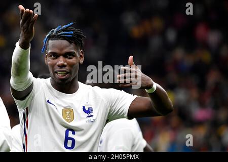 Mailand, Italien. Oktober 2021. Paul Pogba aus Frankreich feiert am 10. Oktober 2021 das Finale der UEFA Nations League zwischen Spanien und Frankreich im Stadion San Siro in Mailand (Italien). Foto Andrea Staccioli/Insidefoto Kredit: Insidefoto srl/Alamy Live News Stockfoto