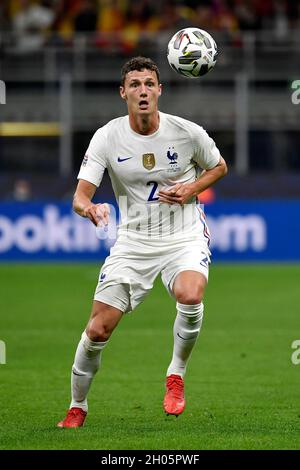 Mailand, Italien. Oktober 2021. Benjamin Pavard aus Frankreich im Einsatz beim UEFA Nations League-Finale zwischen Spanien und Frankreich im San Siro-Stadion in Mailand (Italien) am 10. Oktober 2021. Foto Andrea Staccioli/Insidefoto Kredit: Insidefoto srl/Alamy Live News Stockfoto