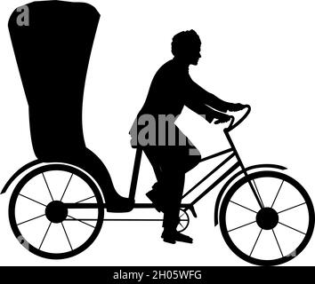 Silhouette velotaxi. Rikscha durchlaufen. Traditionelle öffentliche Verkehrsmittel. Symbol für die Abbildung Stock Vektor
