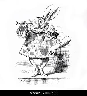 Vinatage Alice im Wunderland Illustration von John Tenniel nach Lewis Carols Geschichte durch das Glas Stockfoto