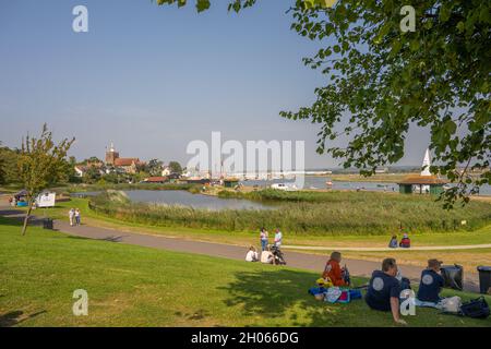Promenade River Side Park in Maldon Essex am Ufer des Flusses Chelmer. Stockfoto