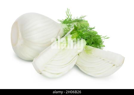 Frisches Fenchel Stück isoliert auf weißem Hintergrund mit Clipping-Pfad und volle Schärfentiefe Stockfoto