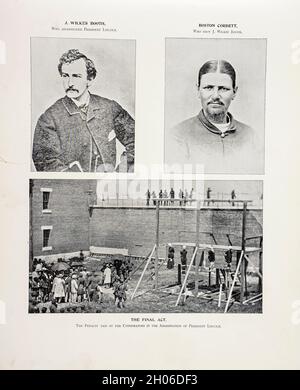 Hinrichtung der Verschwörer in der Attentat auf Präsident Lincoln J. Wilkes Booth (oben links) und Thomas H. 'Boston' Corbett (oben rechts) aus dem amerikanischen Bürgerkrieg-Buch und Grant-Album : 'Art Immortelles' : Eine Mappe aus Halbton-Reproduktionen von seltenen und teuren Fotografien, die die Erinnerung an General Ulysses S. Grant verewigen sollen und Szenen und Vorfälle im Zusammenhang mit dem Bürgerkrieg darstellen, veröffentlicht in Boston und New York von W. H. Allen im Jahr 1894 Stockfoto