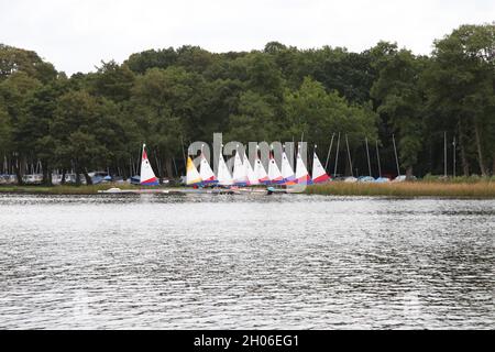 Frensham Pond Sailing Club aus Frensham Great Pond, West Surrey, England, Großbritannien, 2021. August Stockfoto