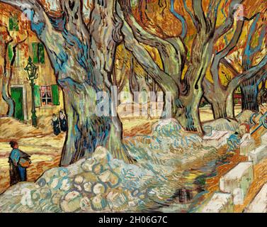 Die großen Platanen (Road Menders at Saint-Rémy) (1889) von Vincent Van Gogh. Stockfoto