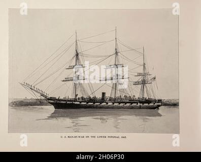 U. S. MAN OF WAR ON THE LOWER POTOMAC, 1862 aus dem amerikanischen Bürgerkrieg-Buch und Grant-Album : 'Art Immortelles' : Eine Mappe aus Halbton-Reproduktionen von seltenen und teuren Fotografien, die die Erinnerung an General Ulysses S. Grant verewigen sollen und Szenen und Vorfälle im Zusammenhang mit dem Bürgerkrieg darstellen, veröffentlicht in Boston und New York von W. H. Allen im Jahr 1894 Stockfoto