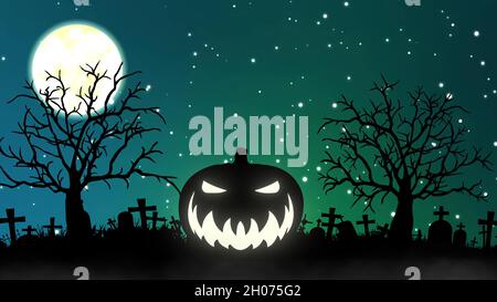 Hintergrund Der Halloween-Nacht. Halloween-Nachtfestival „Kürbis und fliegende Fledermäuse“. 3D Rendern Stockfoto
