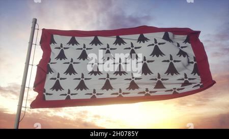 Limousin Flagge, Frankreich, winkt im Wind, Himmel und Sonne Hintergrund. 3D Rendern Stockfoto