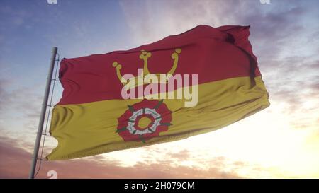 Hampshire Flagge, England, winkt im Wind, Himmel und Sonne Hintergrund. 3D Rendern Stockfoto