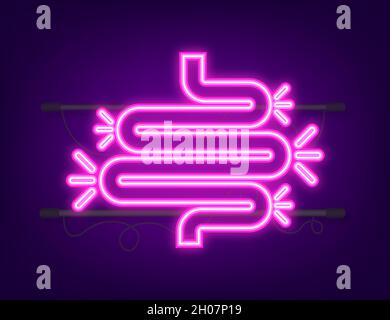 Colitis für medizinisches Design. Gastroenterologie. Symbol für Darmverstopfung. Gesundheitswesen. Neon-Style. Vektorgrafik Stock Vektor