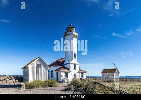 Port Townsend, WA. USA -09/29/2020: Leuchtturm in Fort worden Stockfoto