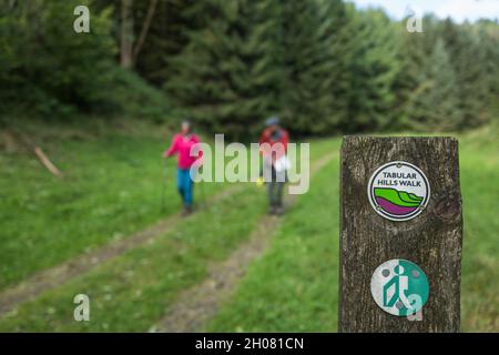 Spaziergänger, die auf dem Brückenweg der North York Moors über Helmsley, Yorkshire, England, Großbritannien, wandern Stockfoto