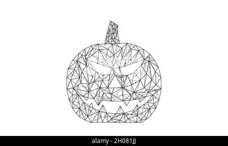 Halloween Kürbis mit gruseligen Gesicht isoliert auf weißem Hintergrund. Low-Poly Drahtmodell Halloween-Konzept. Digitale Vektorgrafik mit niedrigem Poly-Poly-Bereich. Stock Vektor