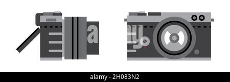 Digitalkamera im Retro-Stil, Seite und Vorderseite, Icon-fähig Stock Vektor