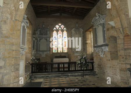 Fawsley Church St. Marys Glasmalerei aus Sulgrave Manor und der Familie Washington, auch Familie Knightley Stockfoto