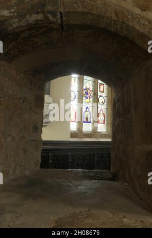 Fawsley Church St. Marys Glasmalerei aus Sulgrave Manor und der Familie Washington, auch Familie Knightley Stockfoto