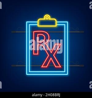 Neon Icon Blank Rx Verordnungsformular. Vektorgrafik Stock Vektor
