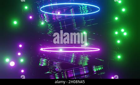 3d-Rendering von farbigen Kreis- und punktförmigen Lichtern als abstrakter, moderner Hintergrund Stockfoto
