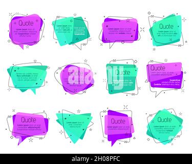Zitatrahmen, Vektor-Sprechblasen und Kommentarfelder, Dialog-, Sprech- und Notizfelder mit Anführungszeichen. Isolierte bunte Dialog Ballon t Stock Vektor