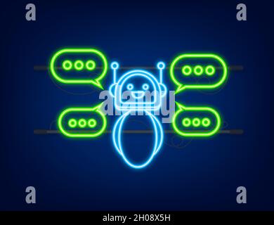 Robotersymbol. Bot-Schild-Design. Neonsymbol. Chatbot Symbol Konzept. Voice Support Service bot. Online-Support-bot. Vektorgrafik Stock Vektor
