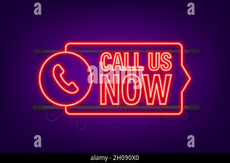 Rufen Sie uns jetzt an. Informationstechnologie. Telefonsymbol. Kundendienst. Neonsymbol. Vektorgrafik Stock Vektor