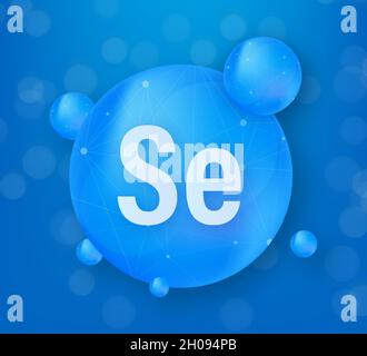 Mineral SE Selen blau glänzende Kapsel Kapsel Symbol. Substanz Für Schönheit. Selenmineralkomplex. Stock Vektor
