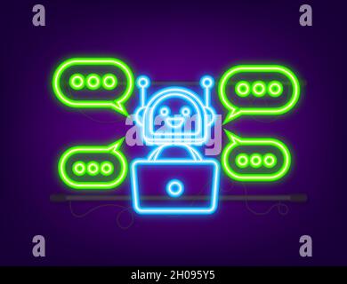 Robotersymbol. Bot-Schild-Design. Chatbot Symbol Konzept. Voice Support Service bot. Neonsymbol. Online-Support-bot. Vektorgrafik Stock Vektor