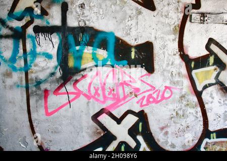 Graffiti auf Cramond Island, Edinburgh. Stockfoto