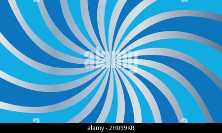 Retro-Hintergrund mit geschwungenen, blauen Scheiben in der Mitte. Rotierende Spiralstreifen. Sunburst-Vektorgrafik Stock Vektor