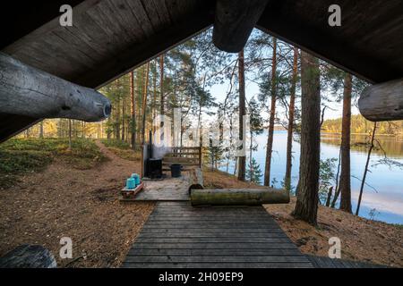 Sauna auf den Inseln Ruuhonsaaret, Taipalsaari, Finnland Stockfoto