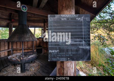 Die Liste der Saunareservationen auf den Ruuhonsaaret-Inseln, Taipalsaari, Finnland Stockfoto