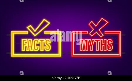 Mythen Fakten. Fakten, tolles Design für jeden Zweck. Neonsymbol. Vektorgrafik Stock Vektor