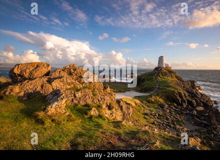 Abenddämmerung am Little Lighthouse auf Llandwyn Island, Anglesey Wales Vereinigtes Königreich Stockfoto