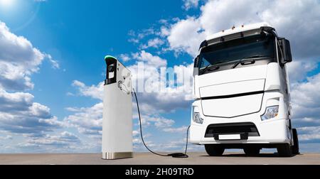 Elektrofahrzeug mit Ladestation. Konzept Stockfoto